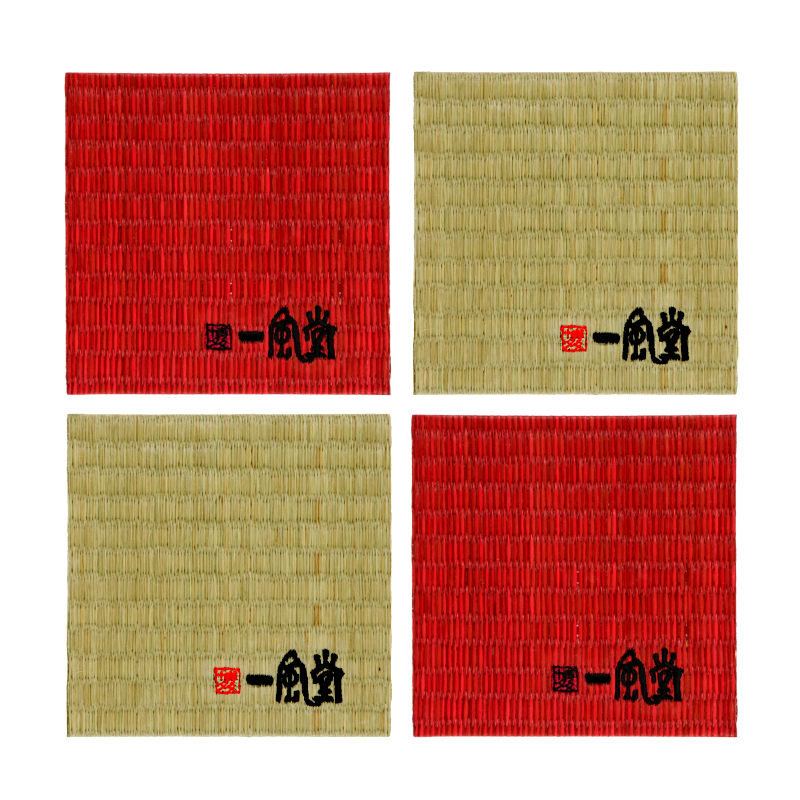 一風堂オリジナルい草コースター4枚セット（ナチュラル2枚・レッド2枚）